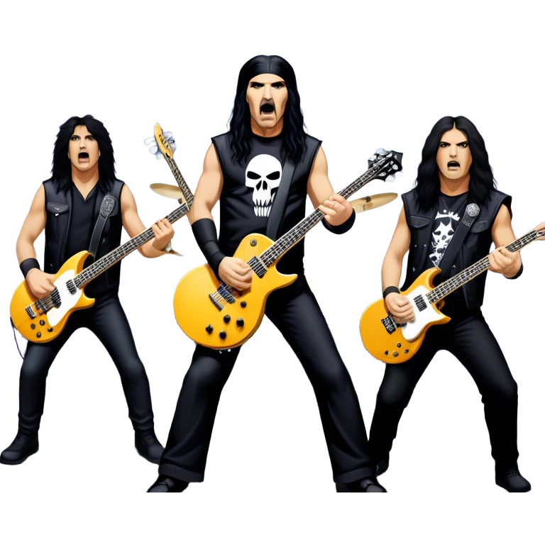 Icon for Heavy Metal: Anthrax live concert with Charlie Benante on drums, Joey Belladonna on vocals, Frank Bello on bass, Jonathan Donais and Scott Ian on guitars. The intense energy of the band is captured with instruments and stage lighting. Transparent background. emoji