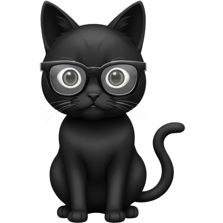black cat full body wearing white glasses with square modern frames emoji
