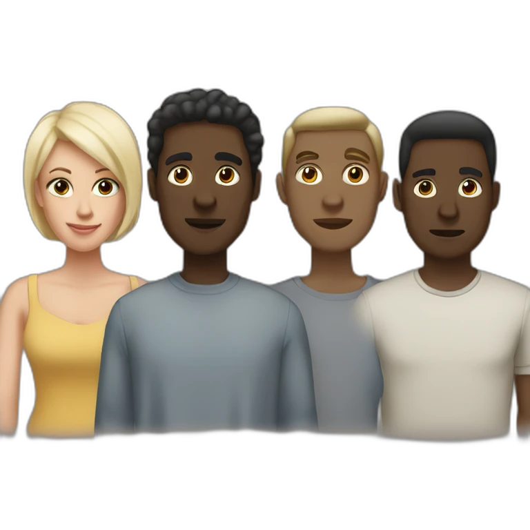 six dark-skinned men stand in a row behind a pale blonde woman emoji