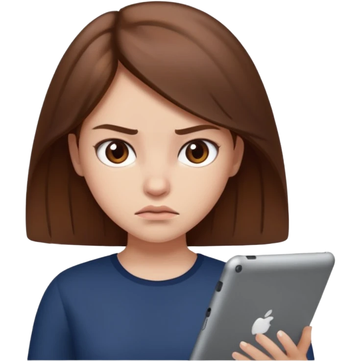 Brown haired fat girl on a iPad mean and really fat emoji
