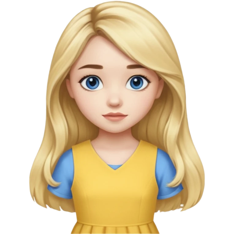 Sabrina Carpenter blue eyes, long blonde hair, yellow a-line dress emoji