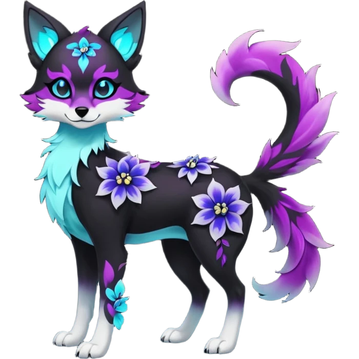 Multicolored gloomy glowing bioluminescent dark edgy gothic spooky cool badass pretty cool elegant realistic floral exotic Falvie-Fionbri-fursona, full body emoji