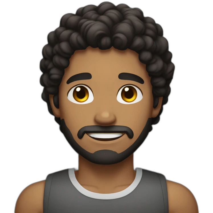 brown young man with curly black hair and beard strong arms emoji
