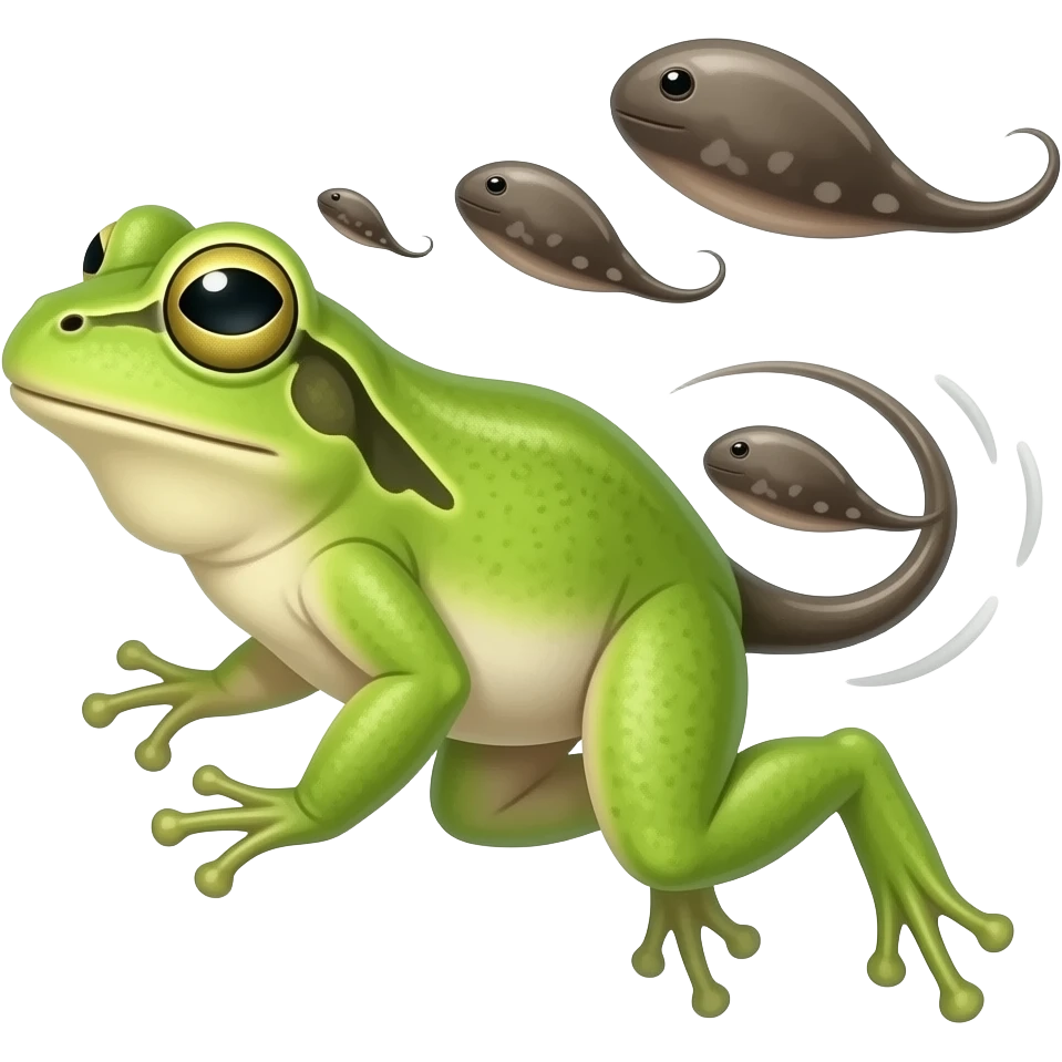 Tadpoles, legs (tadpoles lose their tails), and hop emoji