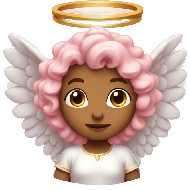 Blushing pink angel with a halo, tiny wings, and a warm smile emoji