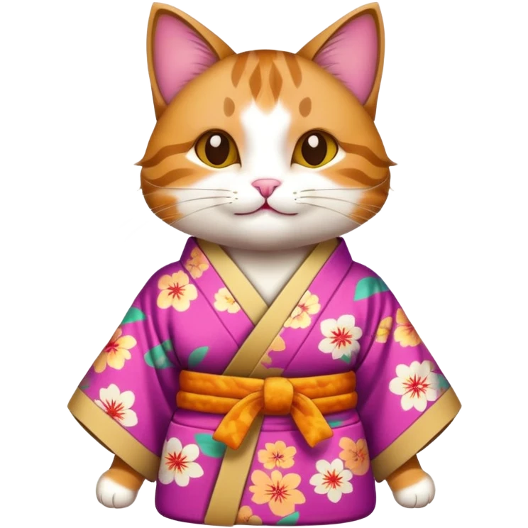 A cheerful cat in a kimono emoji