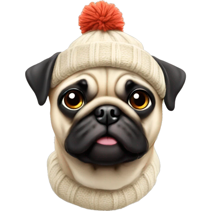 Pug wearing a woolly hat emoji