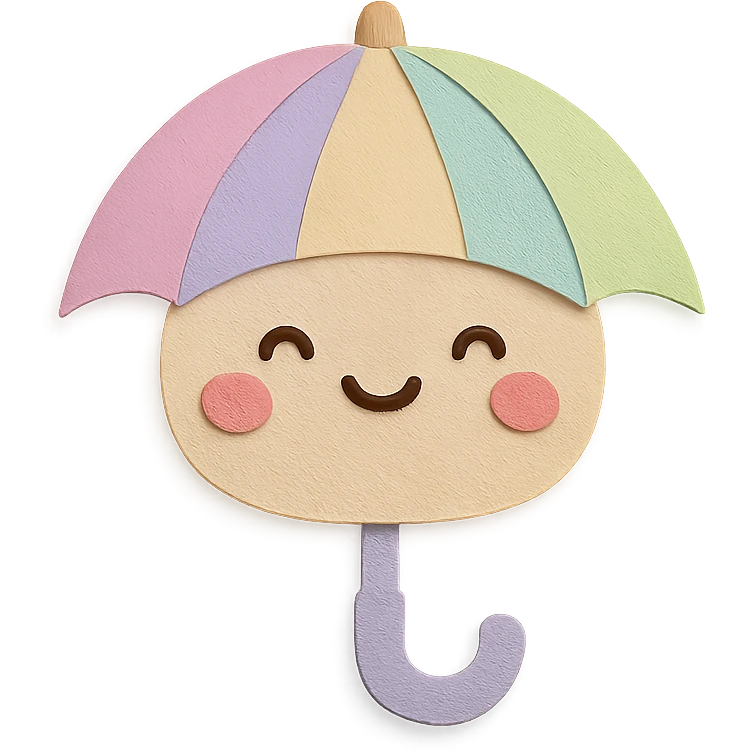 adorable pastel rainbow umbrella, happy face, no arms or legs, full body, kawaii paper craft style emoji