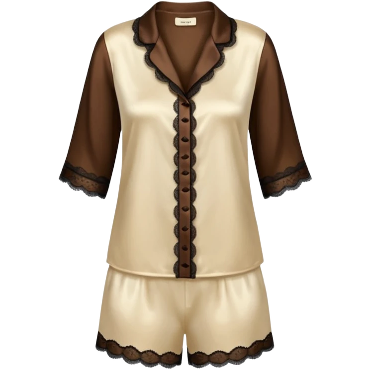 Cream and dark brown color silk pajamas with lace trim emoji