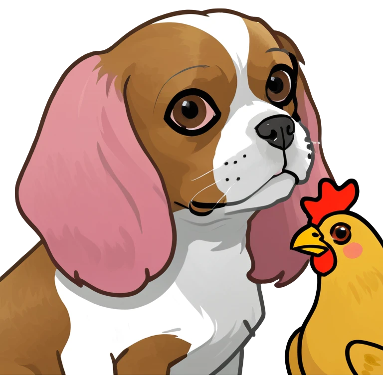 pink Cavalier King Charles spaniel with chicken emoji