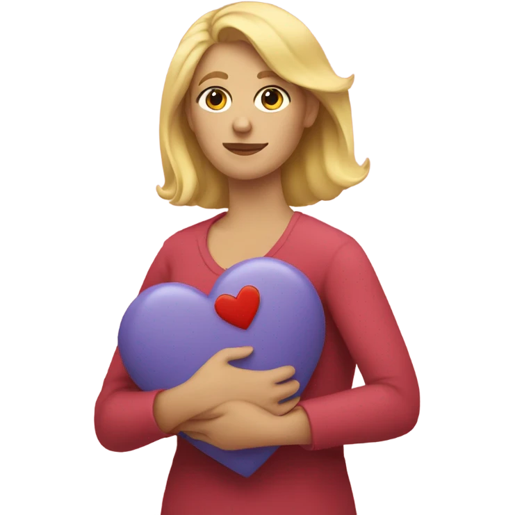 Blonde Mother holds her  big heart in her arm emoji