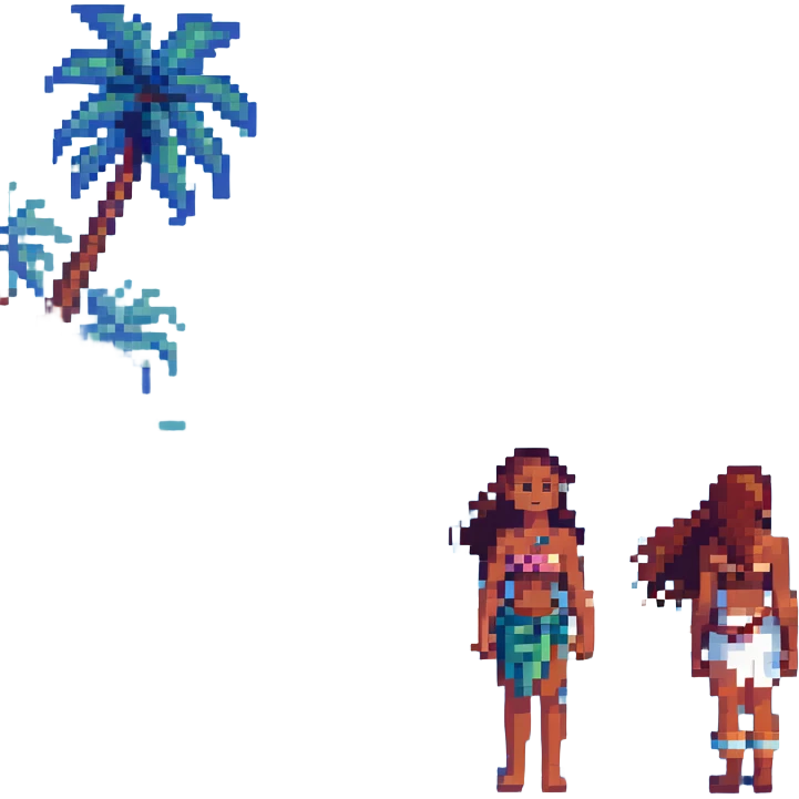 Moana standing on a beach in pixel art style, no background emoji