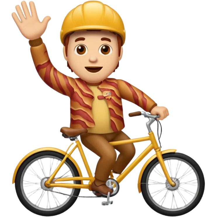 Bacon riding a bike waving emoji