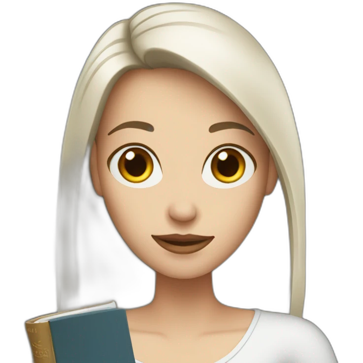 White woman with dark brown hair holding a book emoji