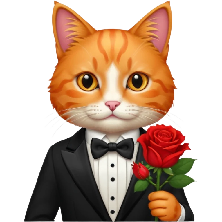 Orange Cat wearing a tux with a rose emoji