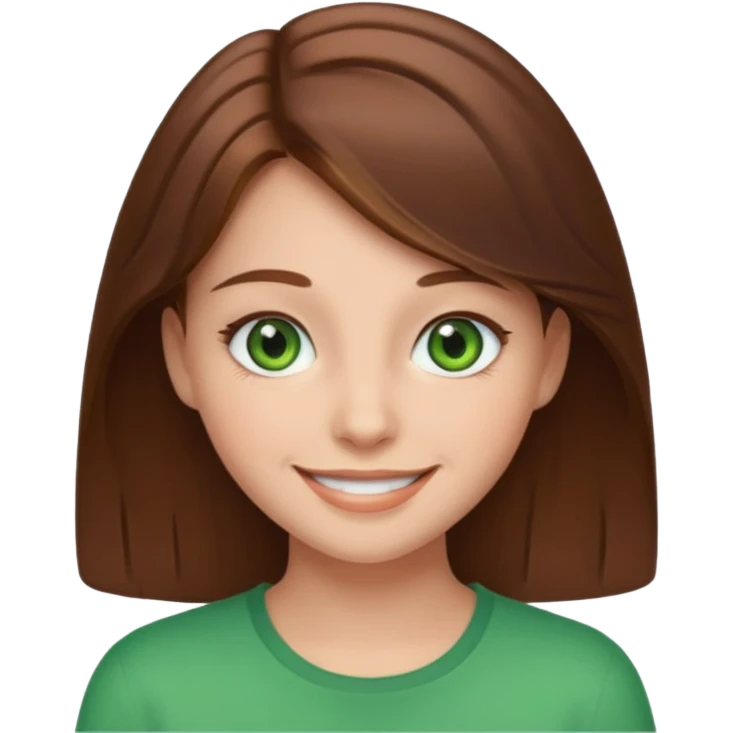 Clean girl whit brown hair and green eyes emoji