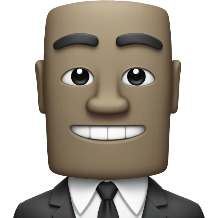 Create a moai with its characteristic face that can be seen all the way to the chest, that is smiling and has a suit and tie with its arms crossed emoji