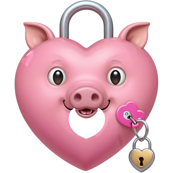 Pink heart with a lock and key inside surrounded by flying pigs with ball gags on emoji