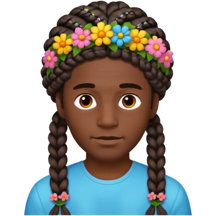 big braided man face wiith big visible braids and headband and flowers on head emoji