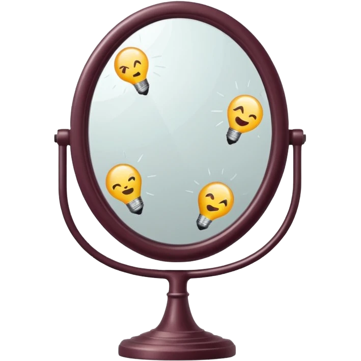 Minimalist emoji-style sticker of a vanity mirror with dim bulbs and cracked glass, words “Am I real yet?” smeared in dusty lipstick tone


 emoji