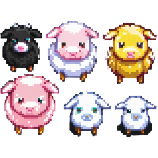 Minecraft style sheep, blocky pig friend, and blocky chicken friend together emoji