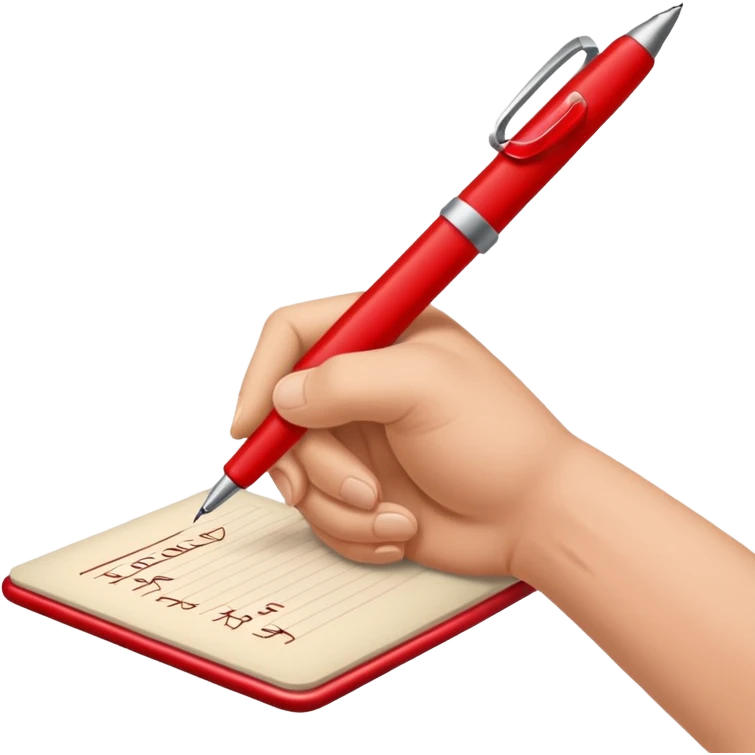 рука телесного цвета пишет красной ручкой emoji