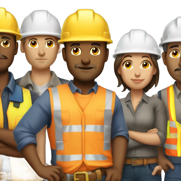 Construction workers, artists, and office workers are shoulder-to-shoulder only the upper body is visible emoji