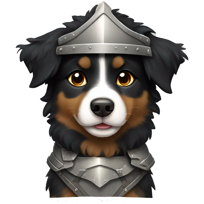 Small black australian shepherd dog with armor emoji