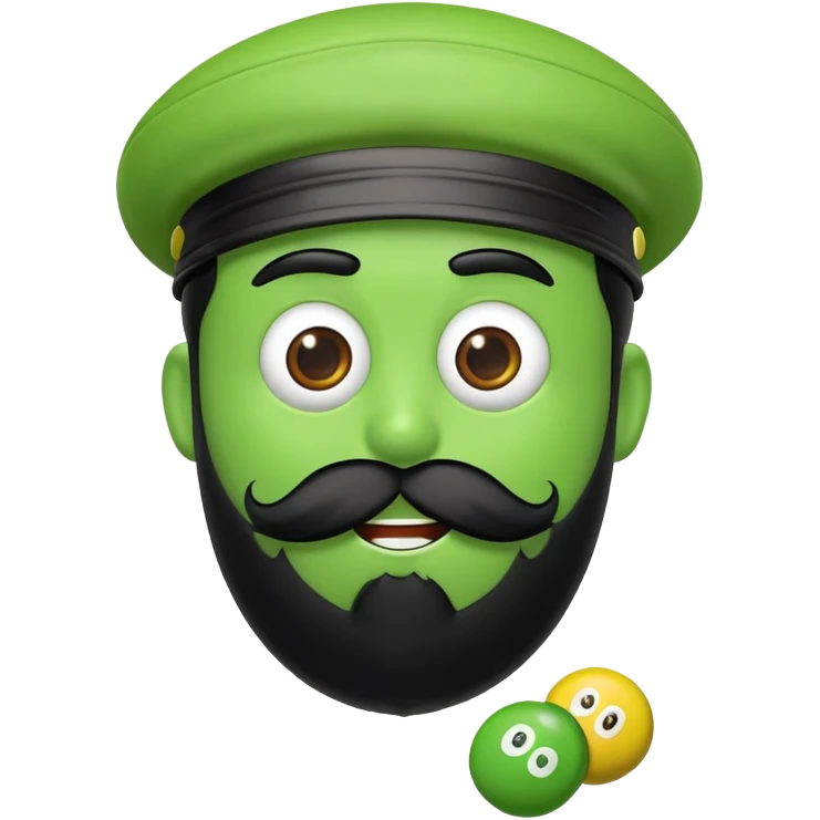 green m&m's with a black beard emoji