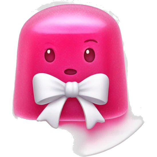 Pink jellos on a white plate with a white bow on top emoji