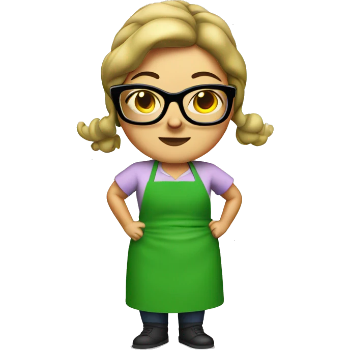 chubby lady green apron  with glasses cooking tacos emoji
