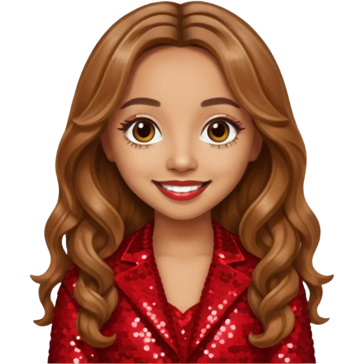 Jade Thirlwall from Little Mix with long light brown hair, red sequin outfit emoji