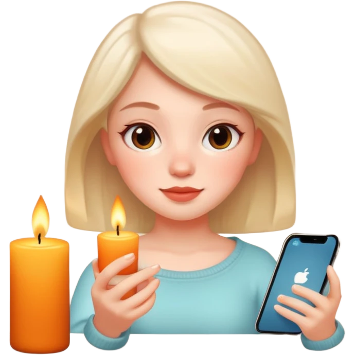 girl relaxing with a scented candle, iPhone memoji style, white skin emoji