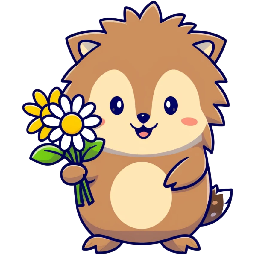 hedgehog holding a bouquet of daisy flowers emoji