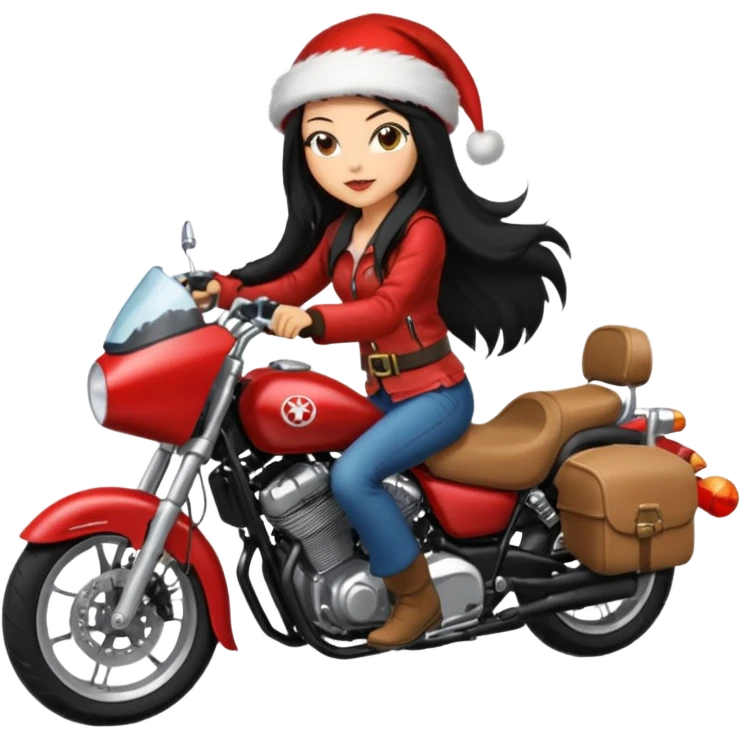biker girl black long hair moto christmas yamaha emoji