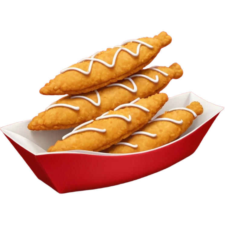 5 breaded chicken tenders stacked on top of each other in a red paper food boat  emoji