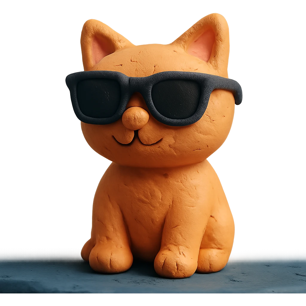 claymation style cat wearing sunglasses emoji