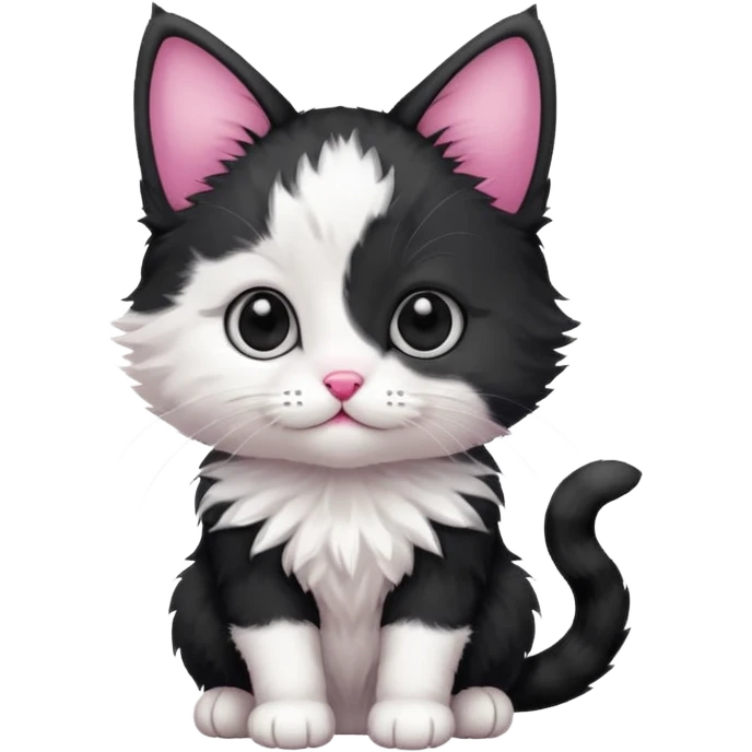 a sitting black and white and rad kitten emoji