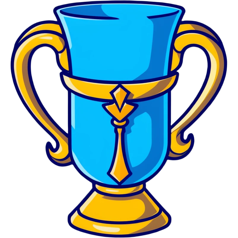 Harry Potter film accurate Triwizard Cup trophy, wide chalice with faceted design, two elaborate serpent handles on sides, glowing blue emoji