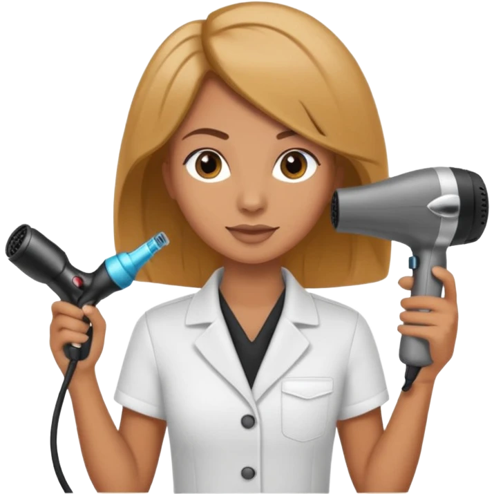 Parrucchiera con il phon in mano e la scrittura coiffeur assunta emoji
