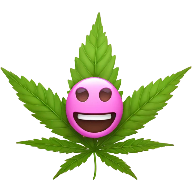 pink marijuana leaf with happy face and eyelashes  emoji