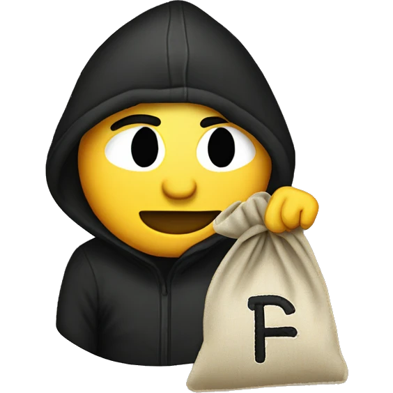Thief stealing money bag with the word “Toptier” embroidered on it emoji