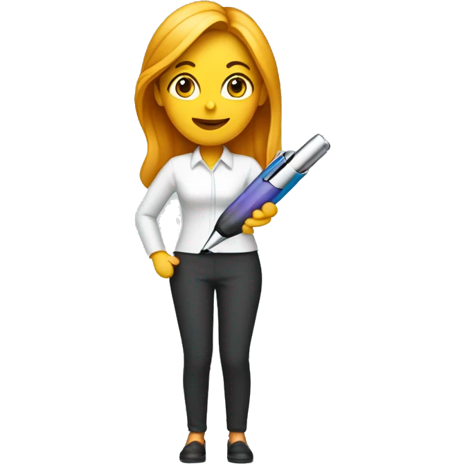 female designer holding magiv pen emoji