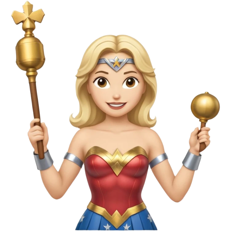 Blonde Wonder Woman holding conductor’s baton and bell  emoji