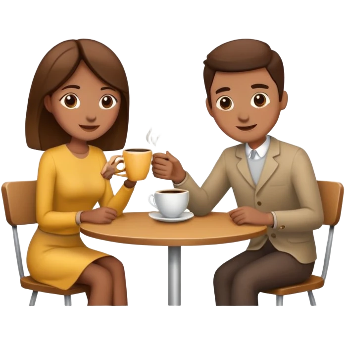 A couple sitting at table and having a cup of coffee in front of them emoji