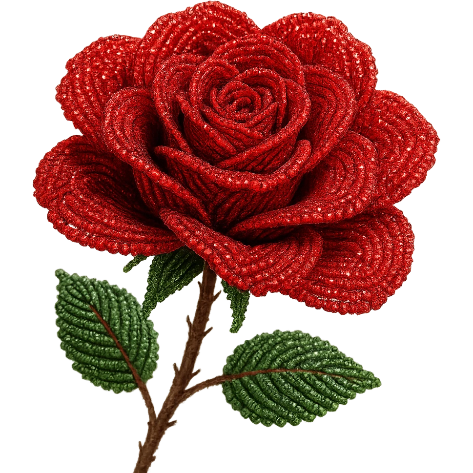 french beaded red rose, detailed beadwork, lush petals, sparkling effect, elegant, no background emoji