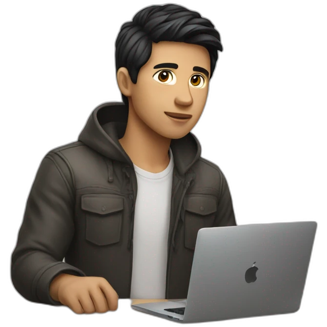 developer with mac laptop in front light skin tone and black hair emoji