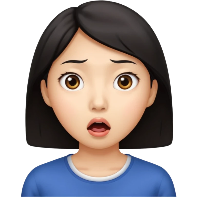 Asian woman with wide eyes, shocked expression emoji