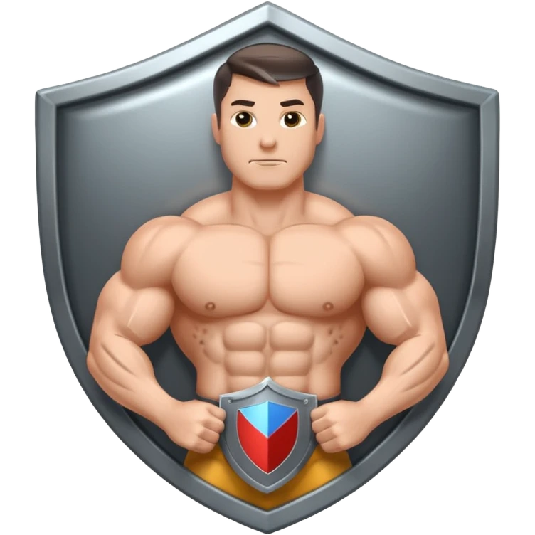 Steel gray shield with muscle bicep icon emoji