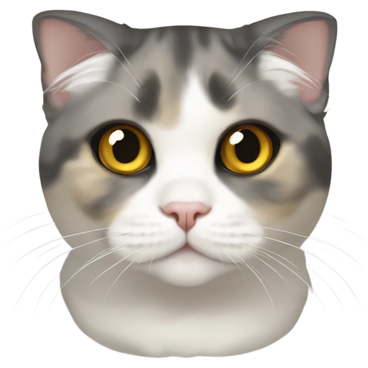 Calico gray white beige Scottish fold with yellow eyes and folded ears emoji